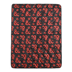 Dungeons & Dragons Ampersand Logo AOP Black Waterproof Quilted Camping Picnic Outdoor Blanket