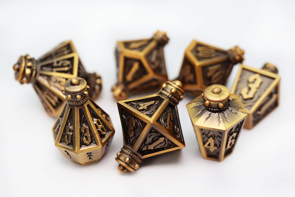 Moonlit Lantern: Golden Flames - Metal RPG Dice Set