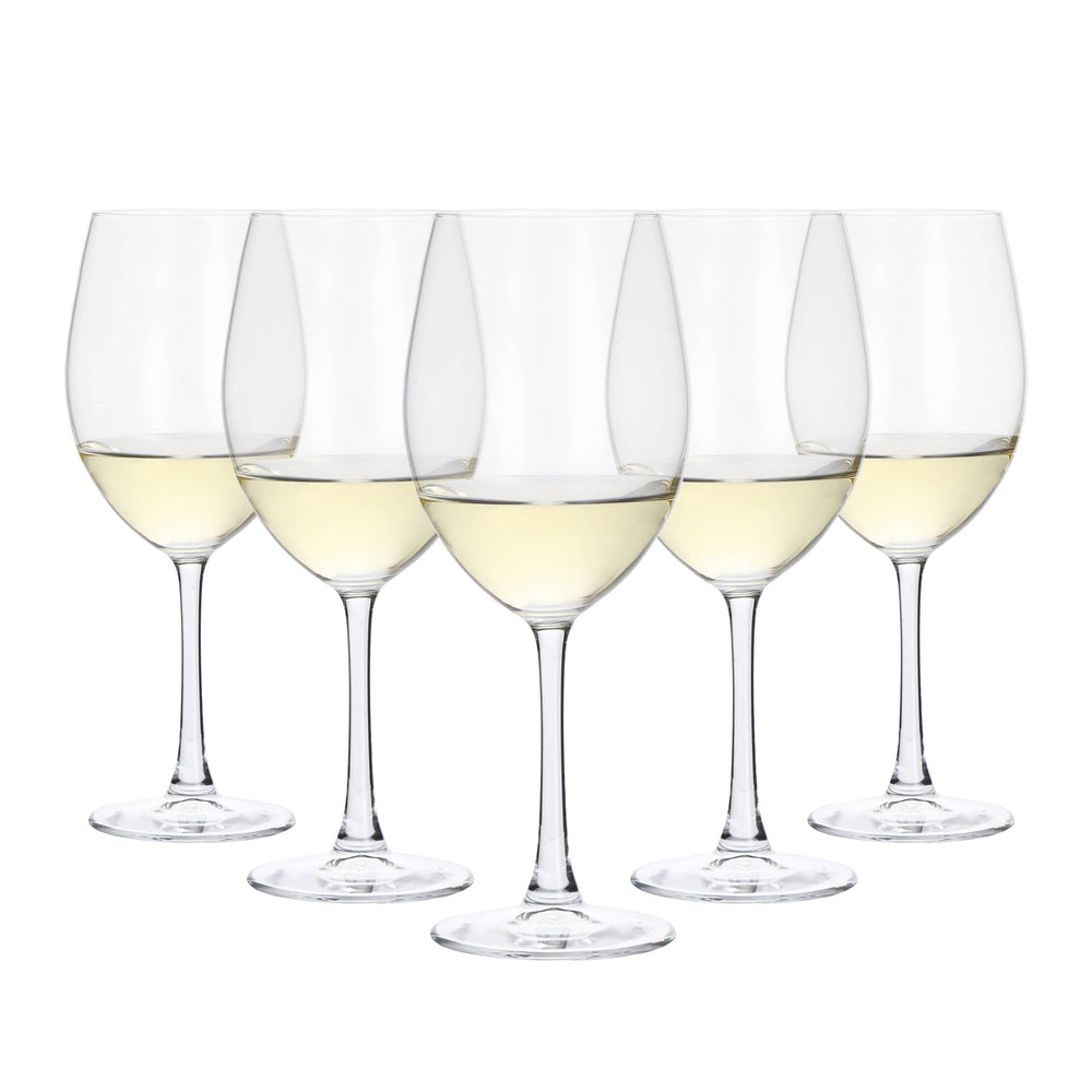 Lorren Home Trends White Wine Glasses, Clear Glass, 13 Ounce Capacity, Long Stem Design, Set of 6