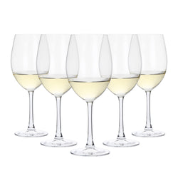 Lorren Home Trends White Wine Glasses, Clear Glass, 13 Ounce Capacity, Long Stem Design, Set of 6