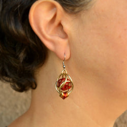 D20 Red Glitter Earrings - Mini Dice Chainmaille Jewelry: Gold-plate