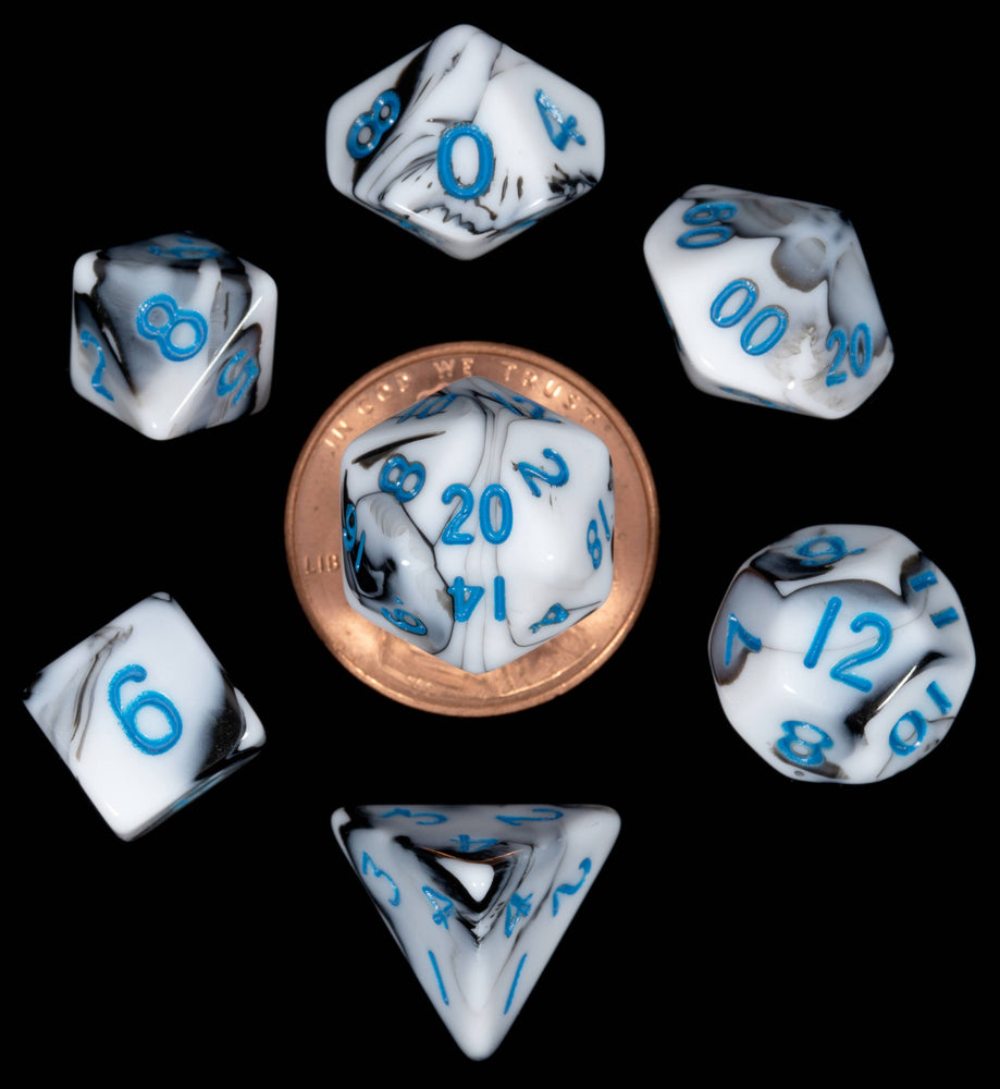10mm Mini Dice Acrylic Polyhedral Set (24 Options): Red and Blue with White Numbers