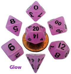 10mm Mini Dice Acrylic Polyhedral Set (24 Options): Purple and Teal with Blue Numbers
