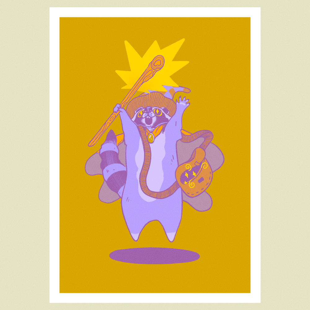 Raccoon Wizard Print