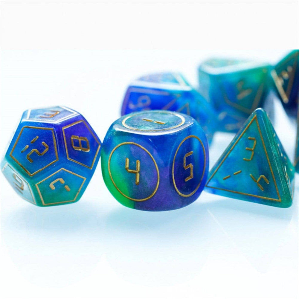 Cybernated Purple & Green RPG Dice Set - XLarge