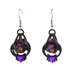 D20 Purple Goth Dice Earrings : Black stainless