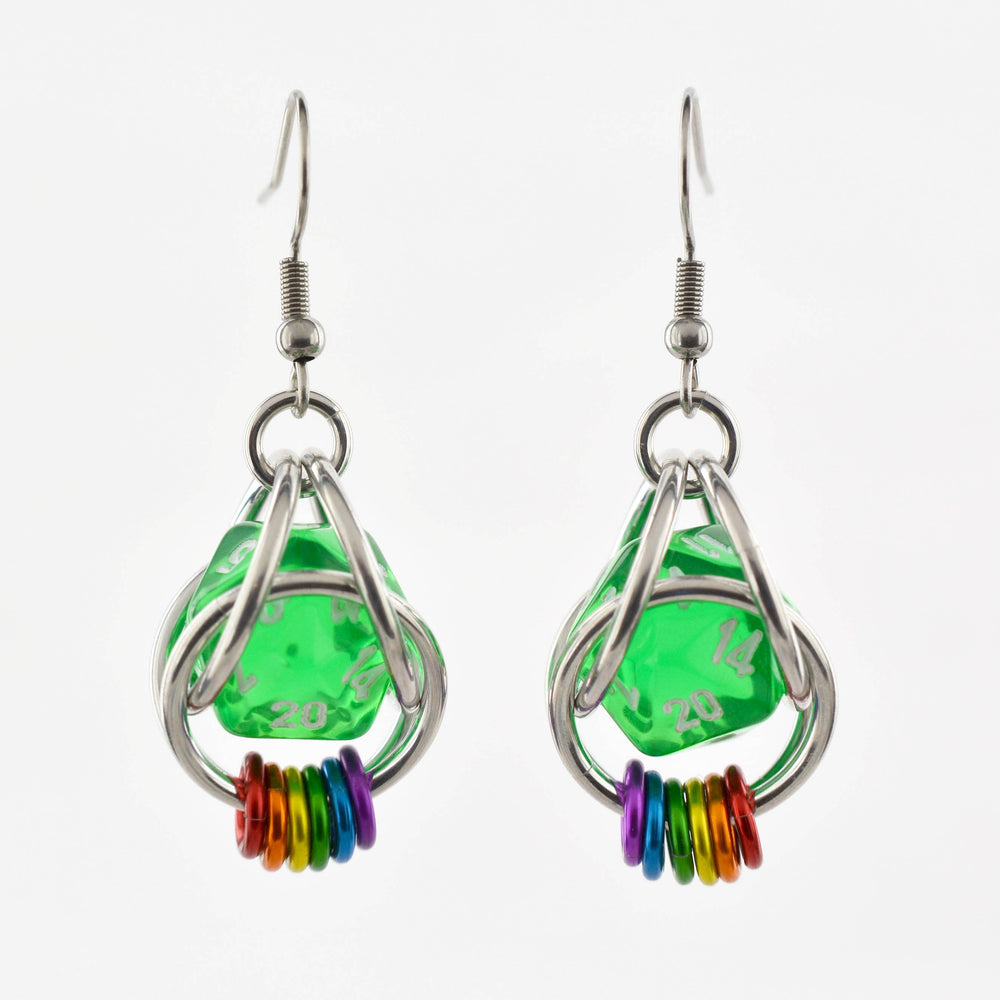 D20 Earrings - LGBTQ Rainbow or Ombre Coil: Rainbow / Turquoise