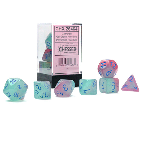 Chessex 7-Die Set Gemini Luminary - Gel Green-Pink/Blue