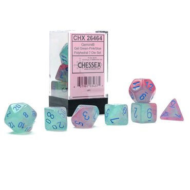 Chessex 7-Die Set Gemini Luminary - Gel Green-Pink/Blue