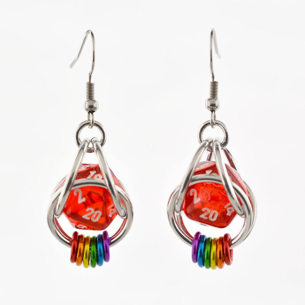 D20 Earrings - LGBTQ Rainbow or Ombre Coil: Rainbow / Turquoise