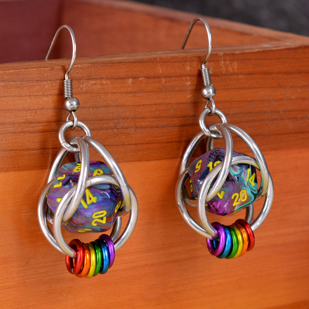D20 Rainbow Pride Earring - Multi Color Dice