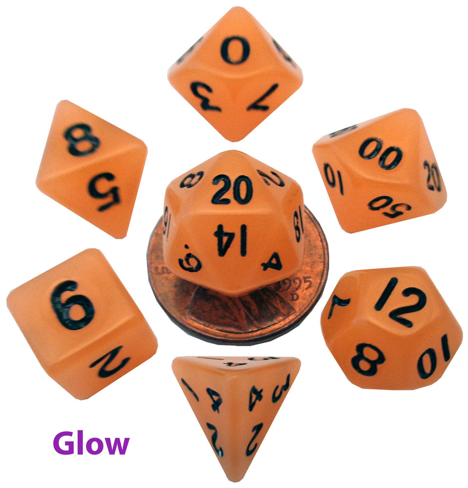 10mm Mini Dice Acrylic Polyhedral Set (24 Options): Marble with Purple Numbers