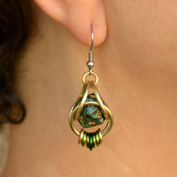 D20 Forest Green Earrings - Mini Dice Chainmaille Jewelry: Gold-plate