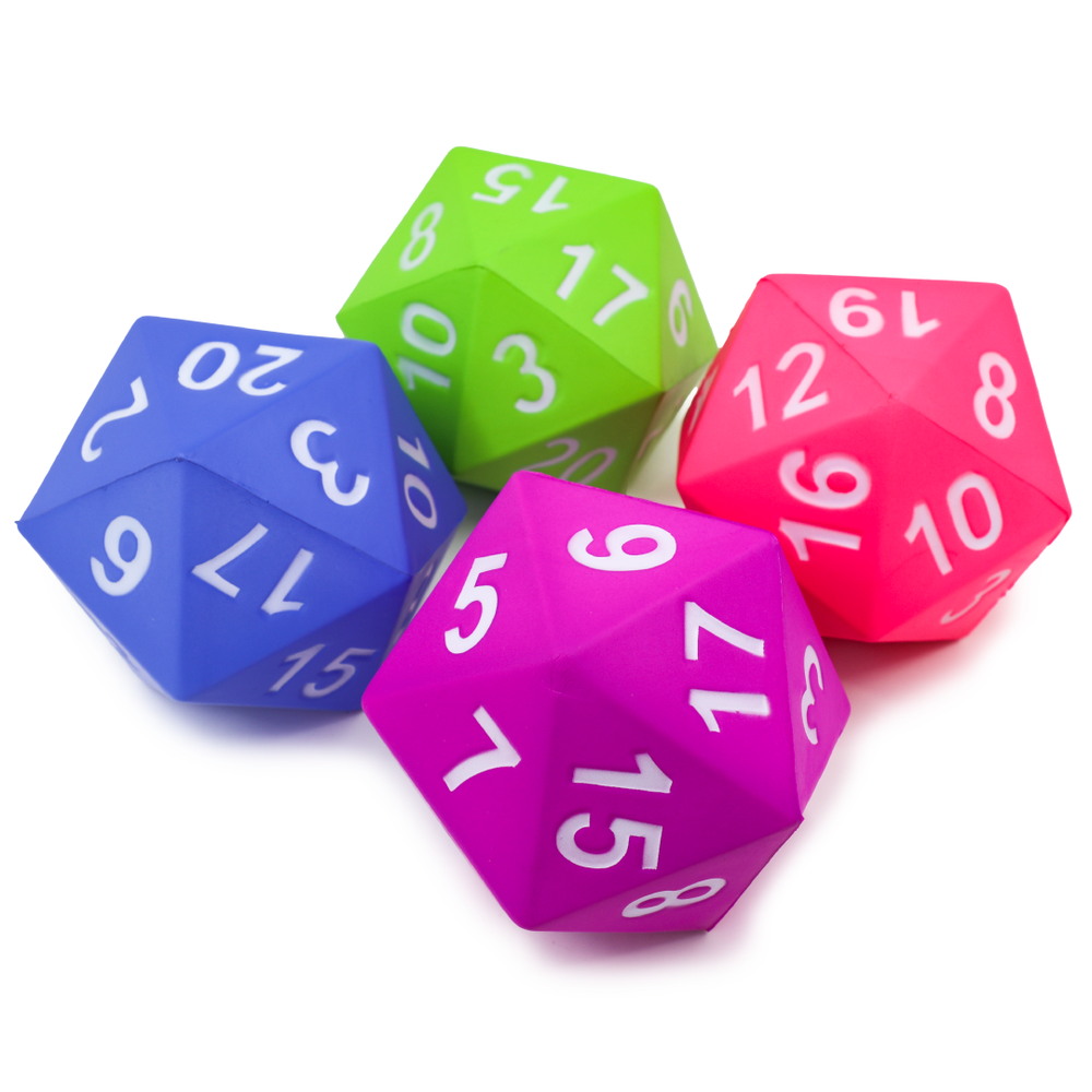 Giant D20 Foam Dice: Soft Foam Oversized 20-Sided Dice : Black/Blue/Red Assortment
