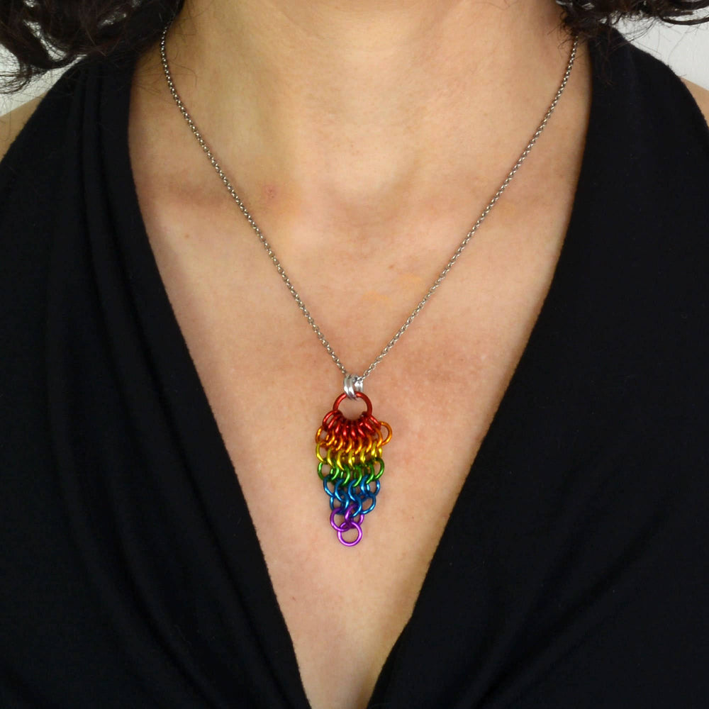 LGBTQ Pride Rainbow - Chainmaille Cluster Pendant: Small (1.75" long)