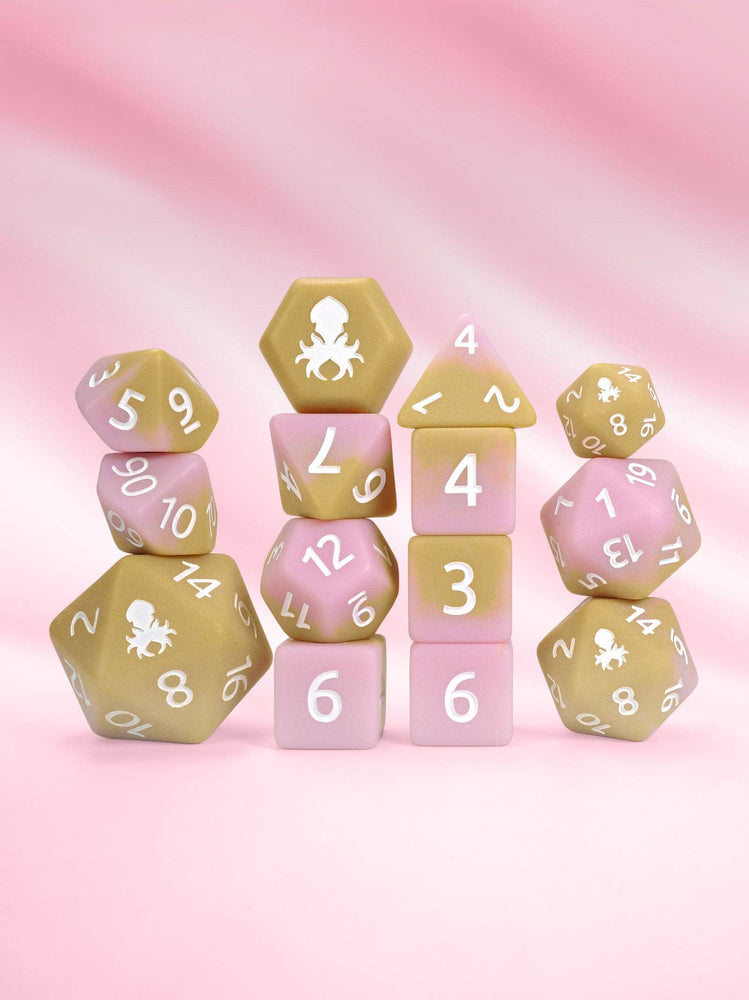 Strawberry Cold Foam Matte 14pc Dice Set inked in White