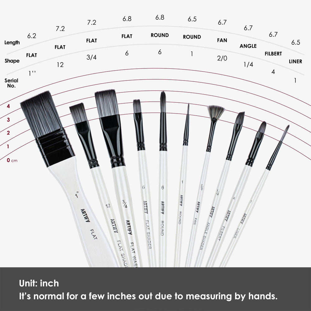 ARTIFY 10 Pcs Synthetic Hair Paint Brush Set: White