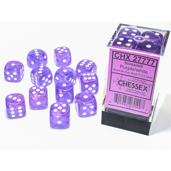 Chessex 16mm d6 (12) Borealis Luminary - Purple/White