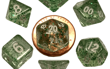 10mm Mini Dice Acrylic Polyhedral Set (24 Options): Ethereal Green with White Numbers