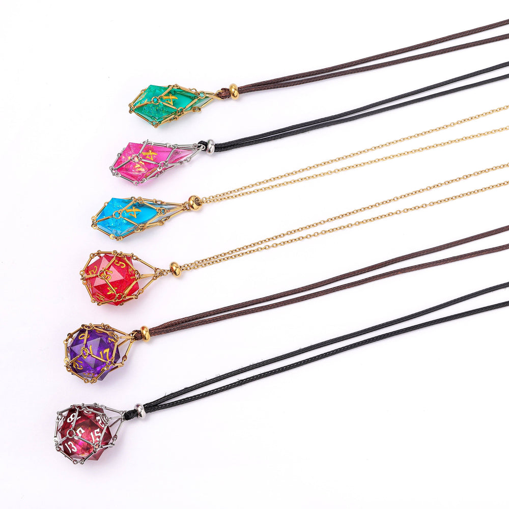 Mysticage Dice Chain Necklace with D4 - Black Leather Chain