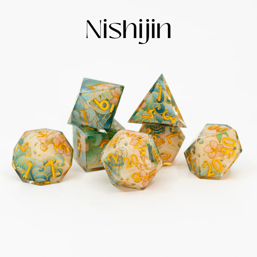 Nishijin | Double Cast | 7 Piece Sharp Edge Dice Set